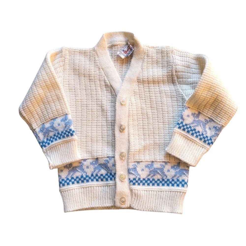 Vintage‎ Blue Bird Cardigan Sweater Infant Boys 12 Months Dog Playing Ball